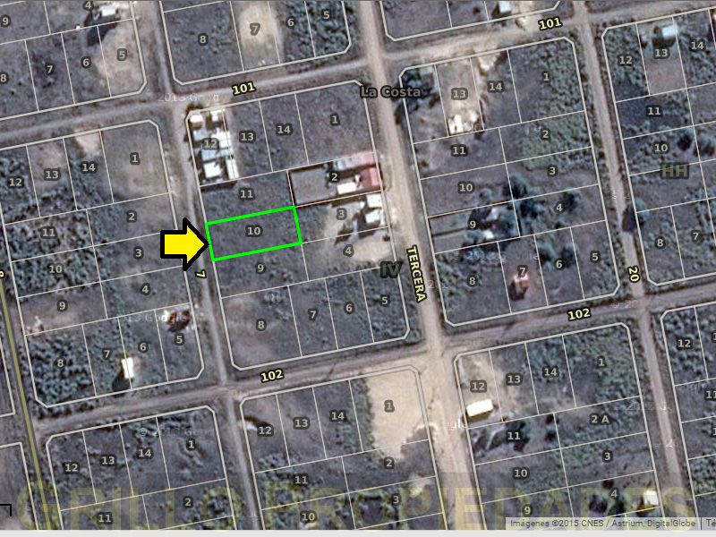 Plano satelital de Google. de Lote de terreno de 965 metros en Playa Grande, San Clemente del Tuyú.