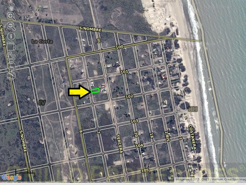 Plano satelital de Google. de Lote de terreno de 965 metros en Playa Grande, San Clemente del Tuyú.